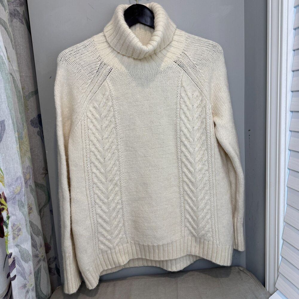 American Eagle Womens L Cream Alpaca Wool Blend Cable Knit Turtleneck